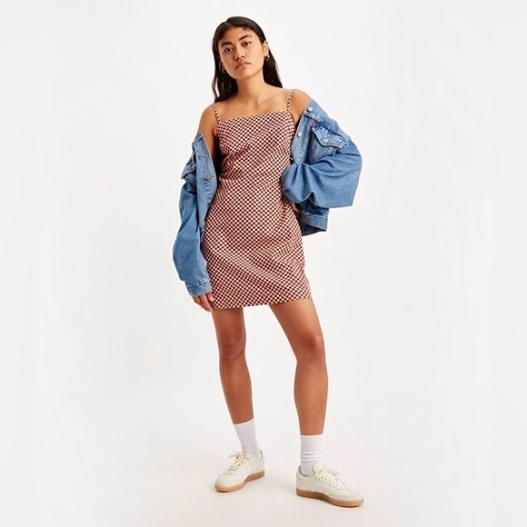 Levi's® Danny Cotton Checker-Print Mini Dress Small - Picture 1 of 14